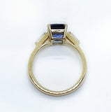 18ct Yellow gold trilogy ring , Tanzanite and diamond.