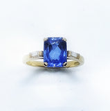 18ct Yellow gold trilogy ring , Tanzanite and diamond.