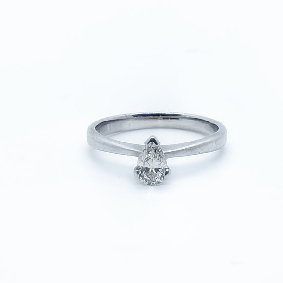 18ct White gold. 0.35Ct Pear Solitaire