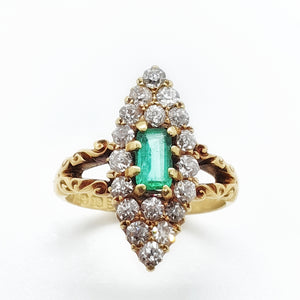 18ct Yellow gold , Emerald & Diamond antique (1901) ring 1.08Ct