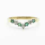 9ct Yellow gold Diamond & Emerald wishbone ring.