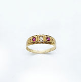 18ct Yellow gold Diamond and Ruby trilogy.