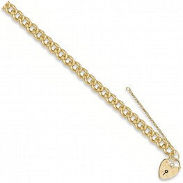 9ct Yellow Gold Curb & Padlock 7" Charm Bracelet (41g)