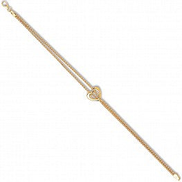 9ct Yellow Gold Two Stranded Heart Centre 7" Ladies Bracelet (3.3g)