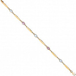 9ct Yellow Gold 7" Ladies Bracelet With Amethyst & Blue Topaz (3.5g)