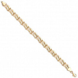 9ct Yellow Gold Fancy Double Link 7" Ladies Bracelet (6.9g)