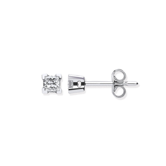 18ct White Gold 0.30ct Claw Set Princess Cut Diamond Stud Earrings