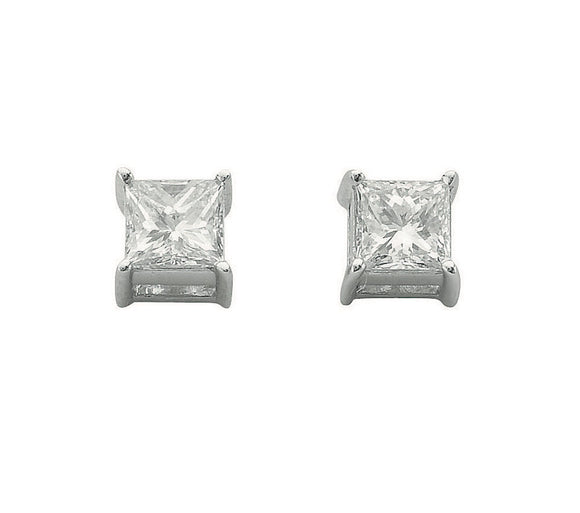 18ct White Gold 0.50ct Claw Set H/VS Princess Cut Diamond Stud