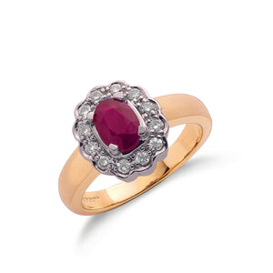 9ct Yellow Gold 0.25ct Diamond & 1.00ct Ruby Cluster Ring