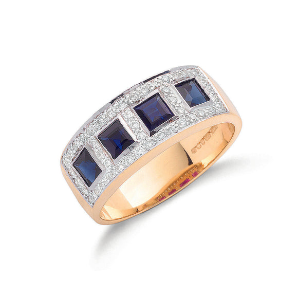 9ct Yellow Gold 0.22ct Diamond & 1.16ct Sapphire Eternity Ring
