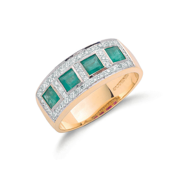 9ct Yellow Gold 0.22ct Diamond & 0.40ct Emerald Eternity Ring