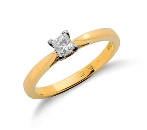 18ct Yellow Gold 0.25ct Princess Cut Diamond Ring