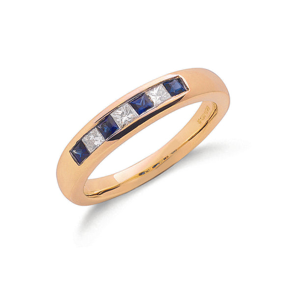 9ct Yellow Gold Princess Cut 0.20ct Diamond & 0.35ct Sapphire Eternity Ring