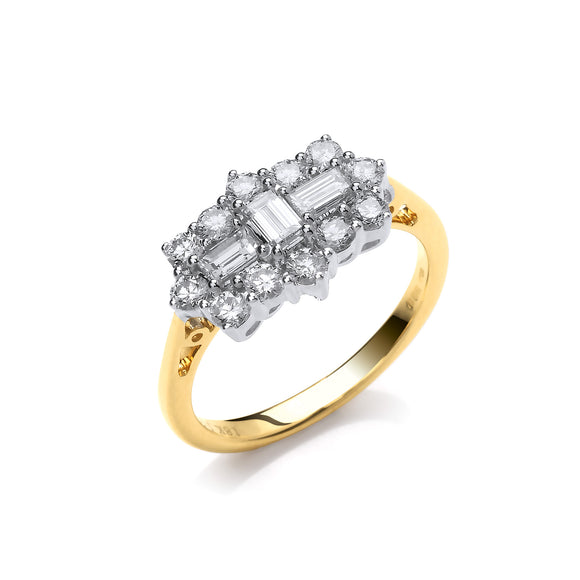 18ct Yellow Gold 1.00ct Diamond Boat Cluster Ring