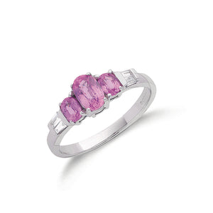 9ct White Gold Diamond & Pink Sapphire Ring