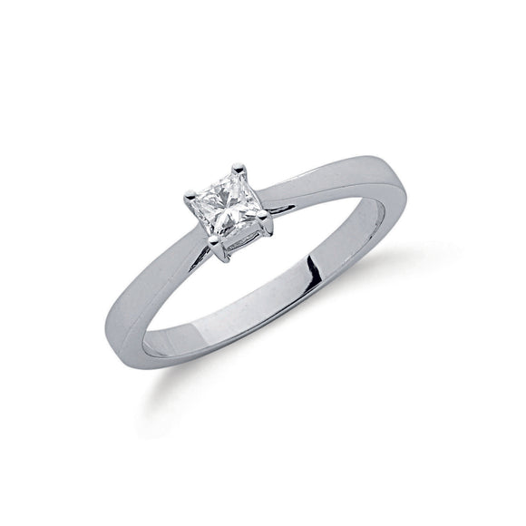 9ct White Gold 0.25ct Princess Cut Diamond Ring