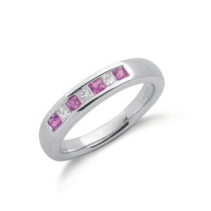 9ct White Gold 0.20ct Diamond & 0.30ct Pink Sapphire Eternity Ring