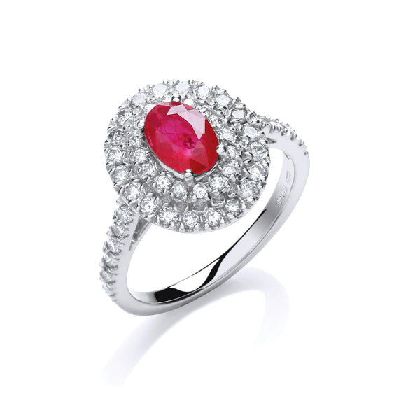 18ct White Gold 0.60ct Diamond & 0.90ct Oval Ruby Ring