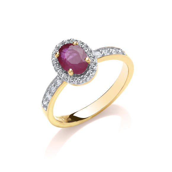9ct Yellow Gold 0.30ct Diamond & Oval Ruby Ring