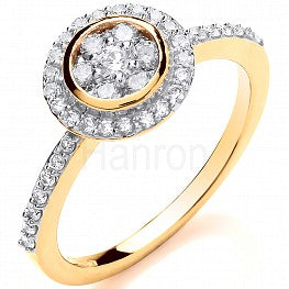 18ct Yellow Gold 0.45ct Round Top With Diamond Shoulders Ring
