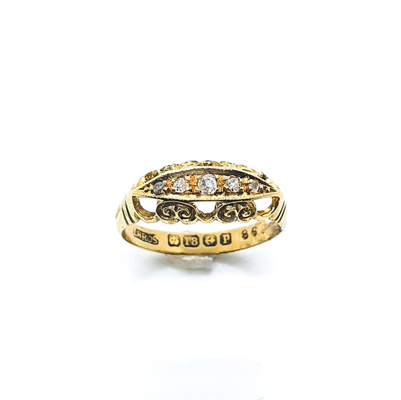 18ct Yellow gold carved diamond ring.