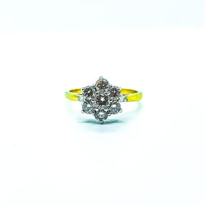 18ct Yellow gold diamond flower cluster ring 1ct