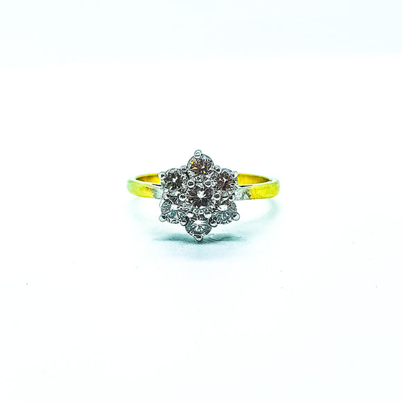 18ct Yellow gold diamond flower cluster ring 1ct