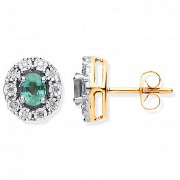 9ct Yellow Gold 0.60ct Emerald & 0.08ct Diamond Stud Earrings